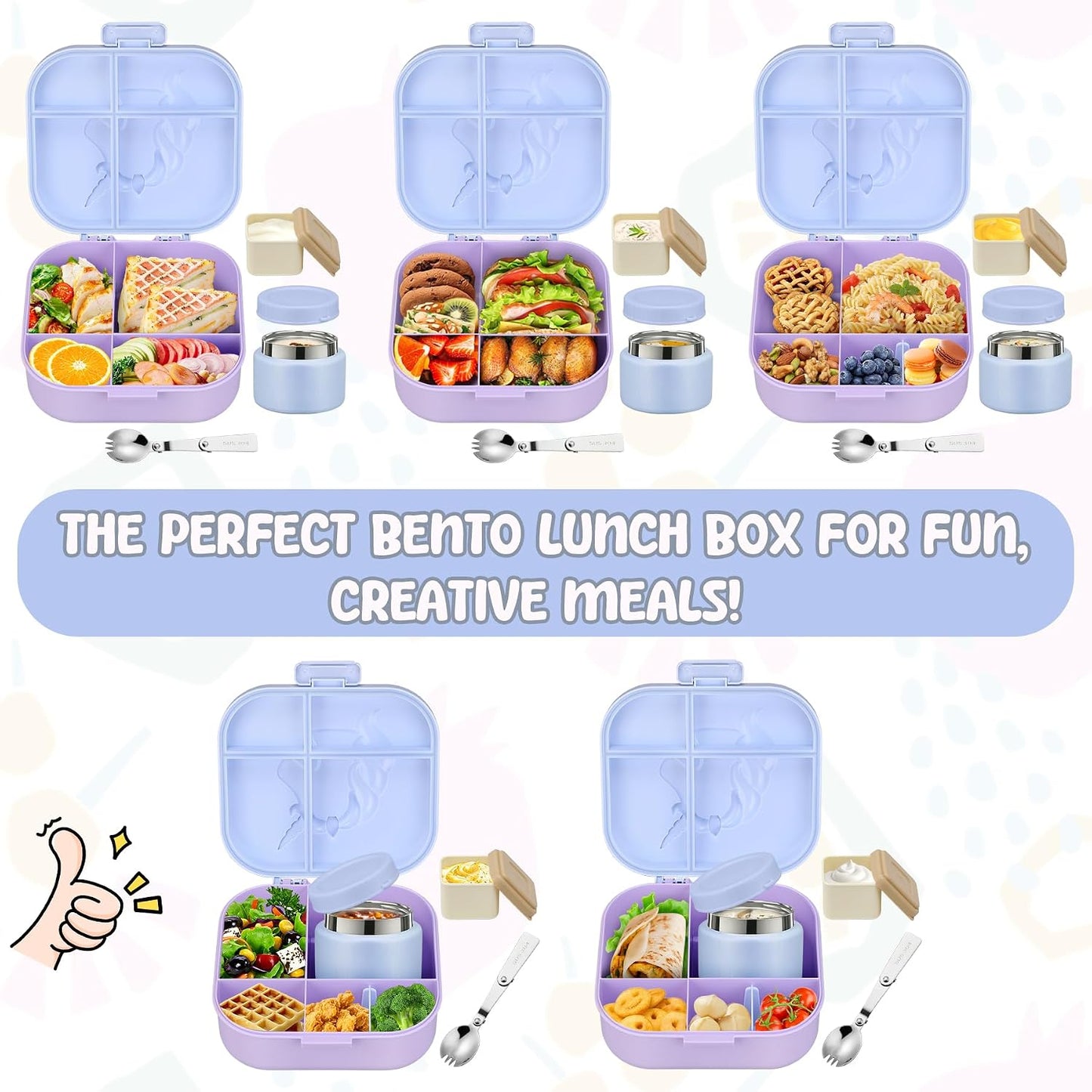 Lunch Box Kids, Leak Proof 5 Compartment Bento Box for Kids, 13oz Thermo for Hot Food Kids Lunch Box,Hot Lunch Box for School Travel