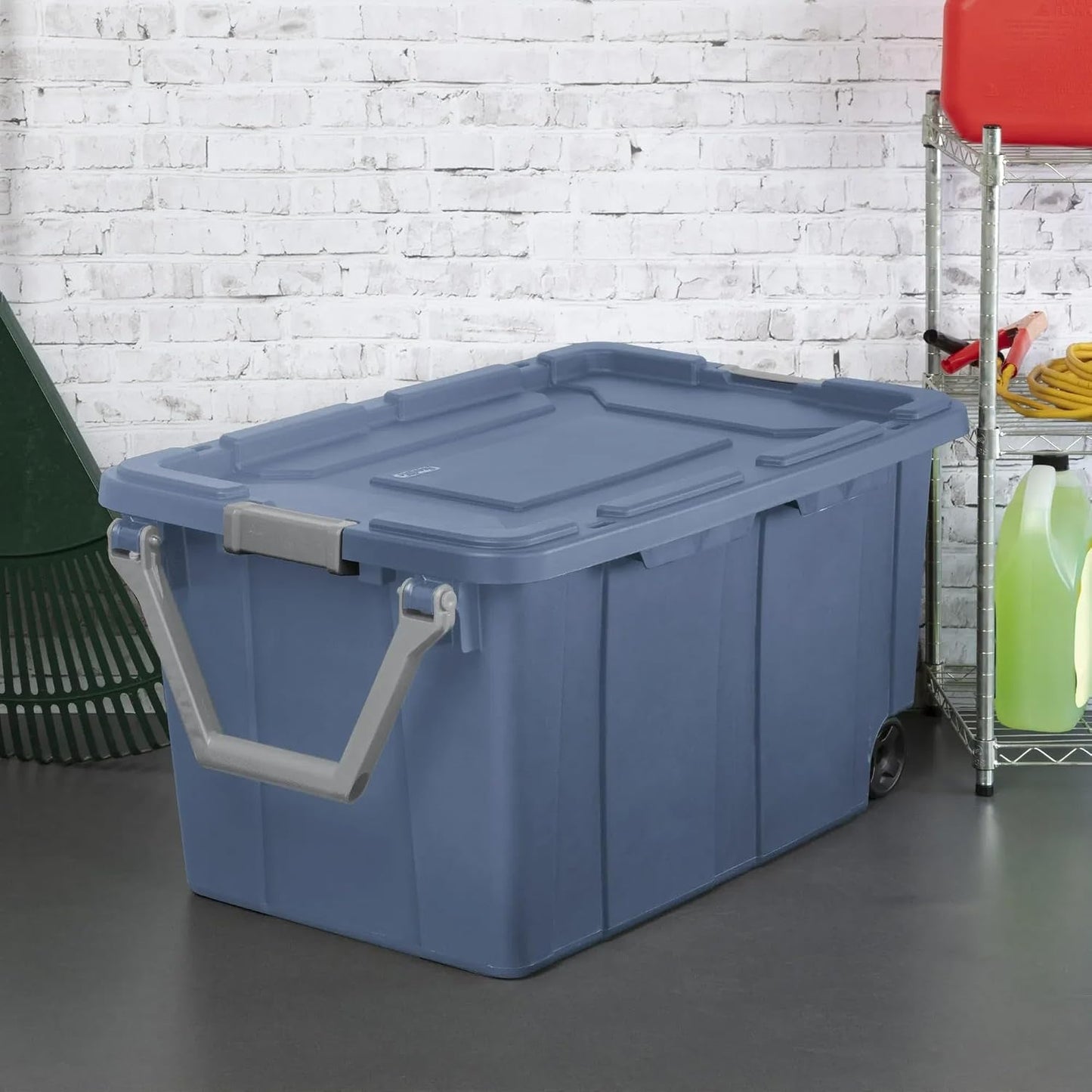 Extra Large Storage Bin, 40 Gallon Wheeled Plastic Storage Container with Handle, Green, Pack of 2 (GREEN)