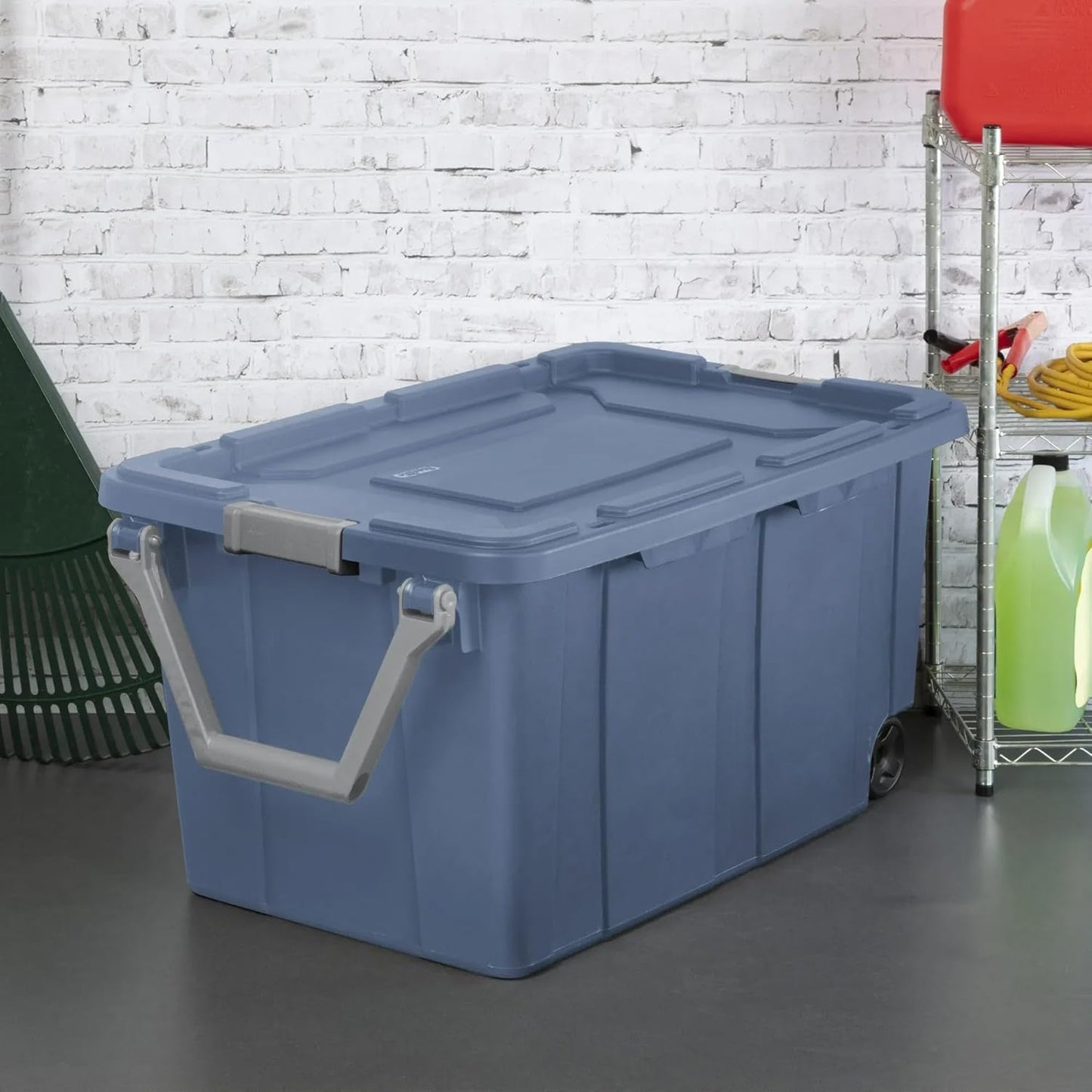 Extra Large Storage Bin, 40 Gallon Wheeled Plastic Storage Container with Handle, Green, Pack of 2 (GREEN)