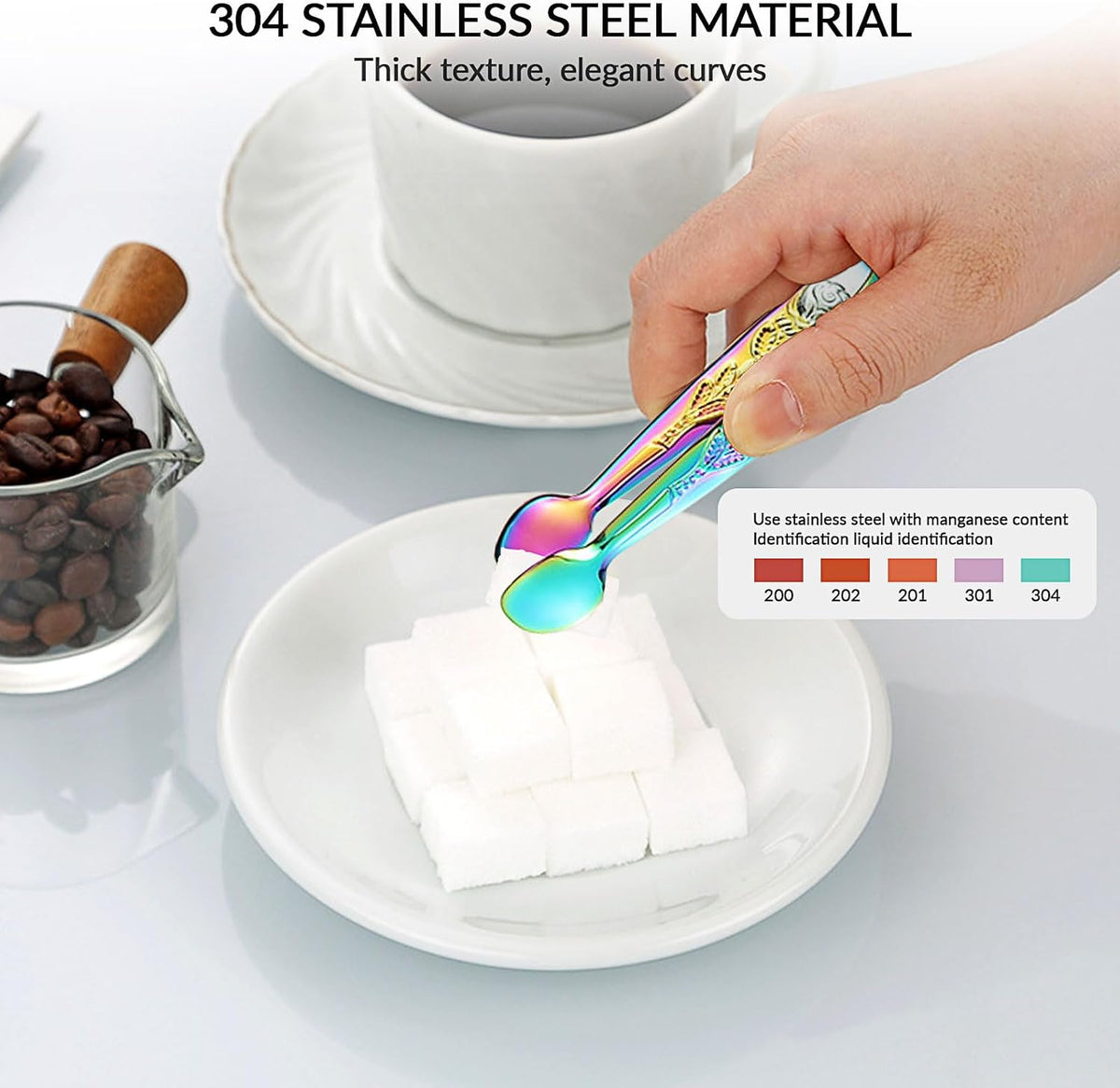 4.33 Inch Stainless Steel Ice Tongs for Ice Bucket，Metal Sugar Cube Mini Tongs，Set of 3 (Black-A)