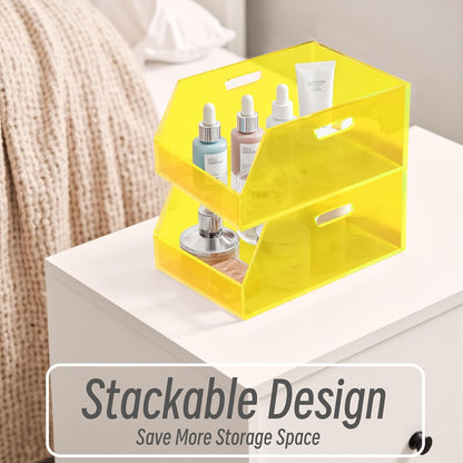 Gelite Stackable Storage Bins Open Front Clear Organizer Bins with Handles Acrylic Storage Container for Pantry Kitchen Cabinet Bathroom Closet Office Organization, 11.4x7.5x5.1''