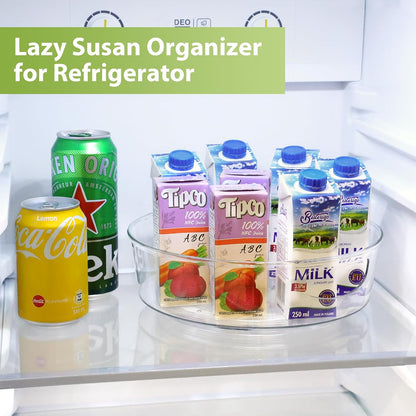 GUZON 4 Pack Lazy Susan Organizer for Cabinet, Upgraded 11.5" Clear Turntable Organizer with Handles and Raised Edge, Lazy Susan for Table Top, Pantry Organizers and Storage for Kitchen, Refrigerator