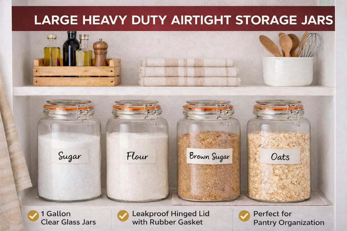 1 Gallon Glass Jars, Wide Mouth Airtight Lids, Food Storage 2 Pack