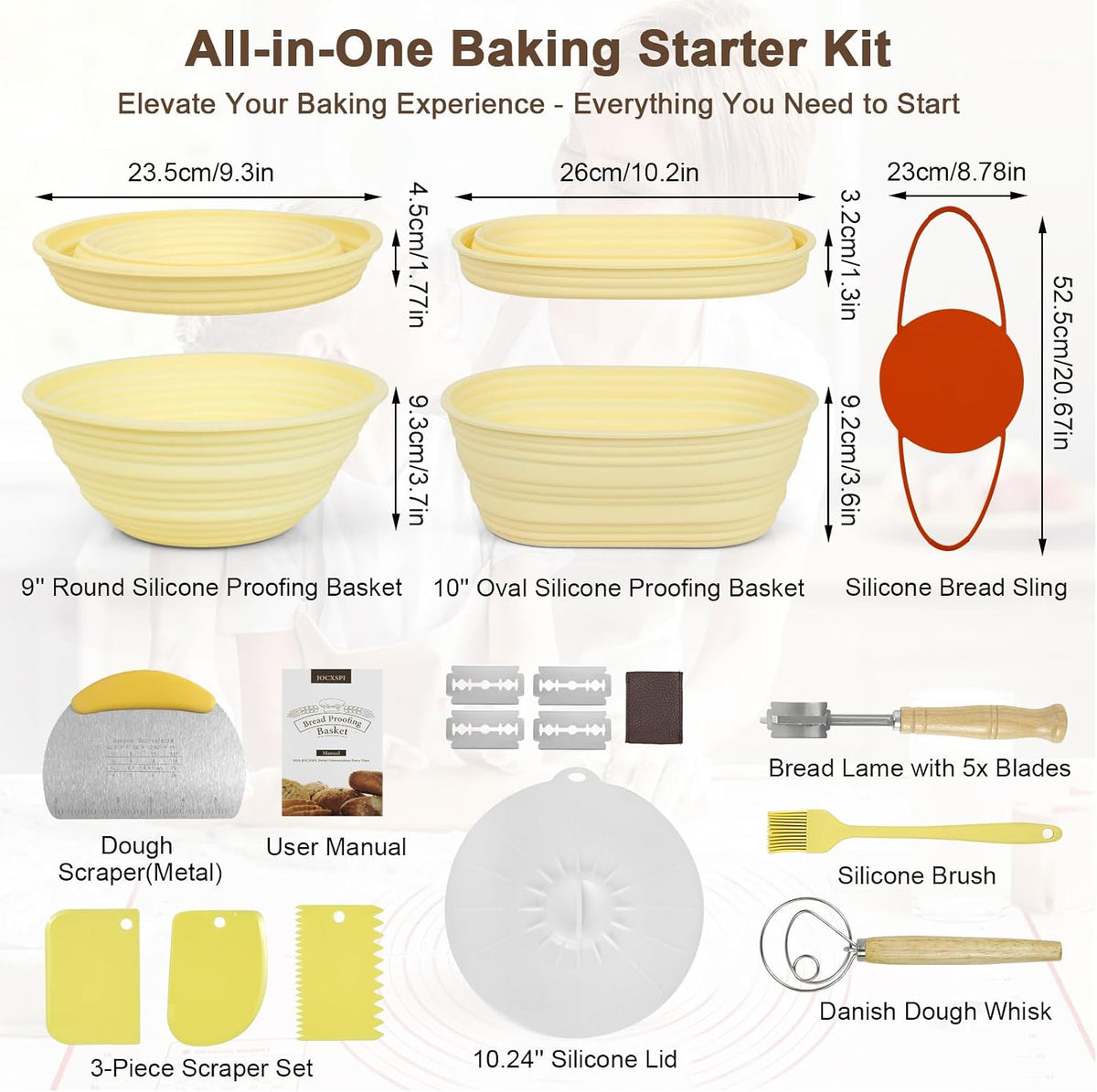 JOCXSPI Upgraded Thickened Silicone Banneton Proofing Baskets with Lids