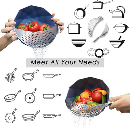 2-Piece Stainless Steel Kitchen Pot Strainer Double Handles