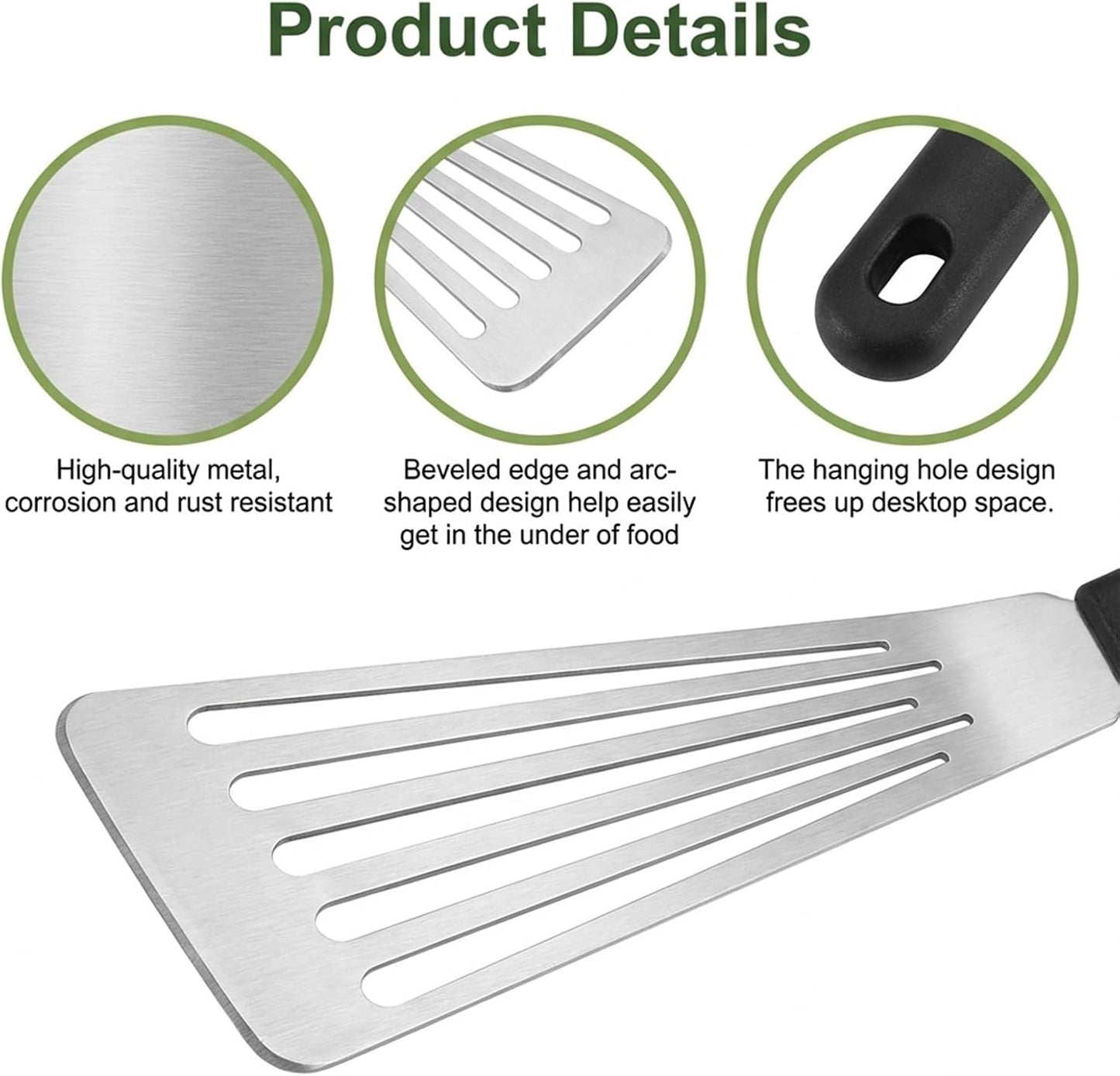 Fish Spatula Stainless Steel Thin Metal Turner Fish Spatula 12.4” Spatulas Flexible Non-Slip Ergonomic Handle Slotted Spatulas for Outdoor Grilling Daily Barbeque Black