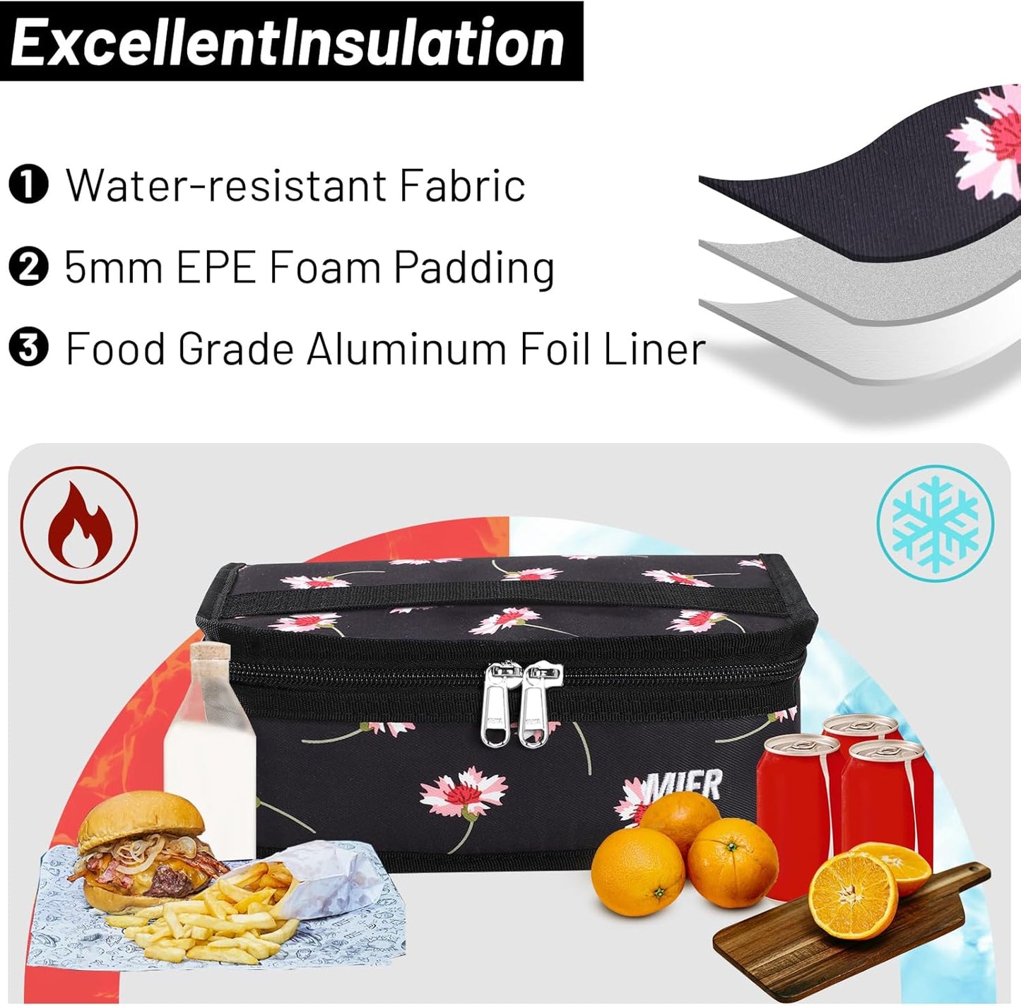MIER Small Lunch Bag for Kids & Adults Compact Insulated Lunch Box Portable Thermal Mini Cooler for Work School Travel, Bluesteel