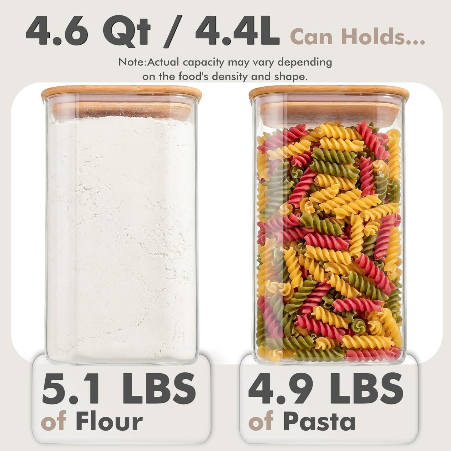 2-Pack 3.4Qt Large Glass Flour Sugar Storage Containers with Lids | Wide Mouth Design, With Measuring Cups, Minimalist Kitchen Organizer,Scandinavian Style Storage,Nordic Style Storage