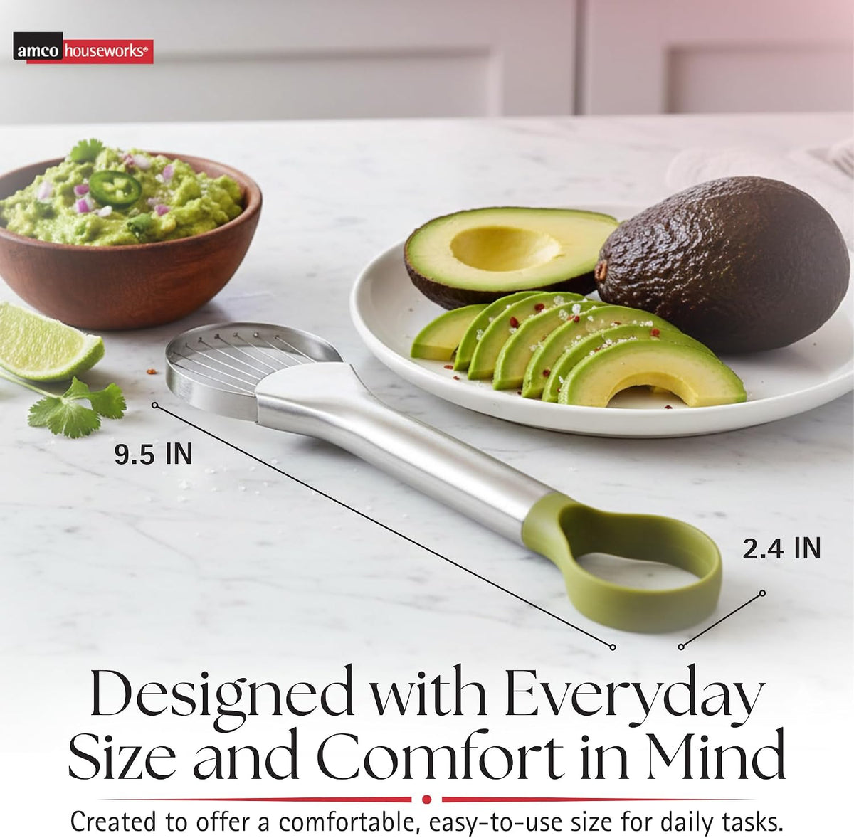Amco 2-in-1 Avocado Pitter & Slicer - Efficient Kitchen Tool for Hassle-Free Avocado Prep, Precise Food Slicing, Safe & Easy to Use, Dishwasher-Safe Tool for Guacamole, Sandwiches, Salads