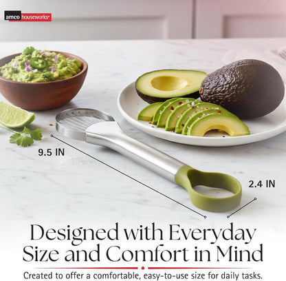 Amco 2-in-1 Avocado Pitter & Slicer - Efficient Kitchen Tool for Hassle-Free Avocado Prep, Precise Food Slicing, Safe & Easy to Use, Dishwasher-Safe Tool for Guacamole, Sandwiches, Salads