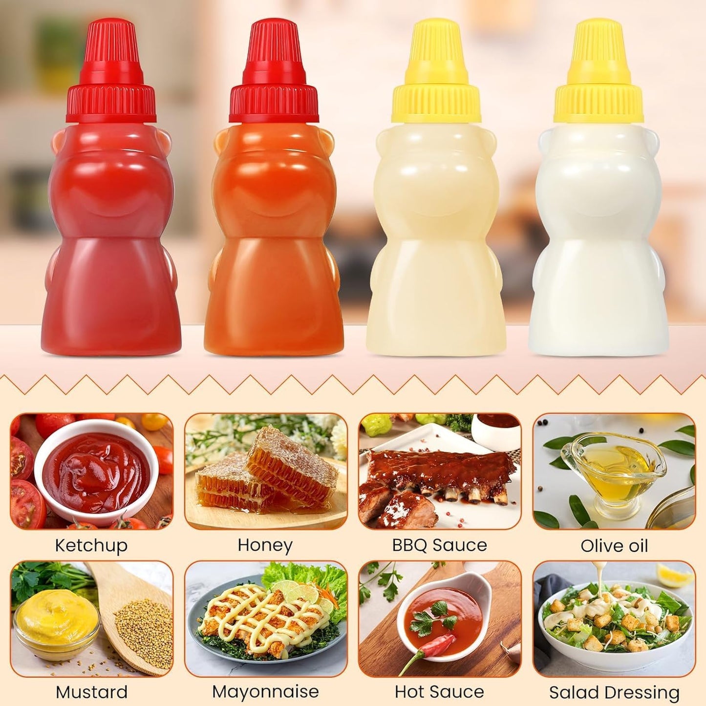 72 Pack Lunch Box Accessories, Including Mini Ketchup Bottle Bear Shaped Condiment Squeeze Bottles Small Sauce Containers Animal Food Picks for Travel Bento Box Picnic