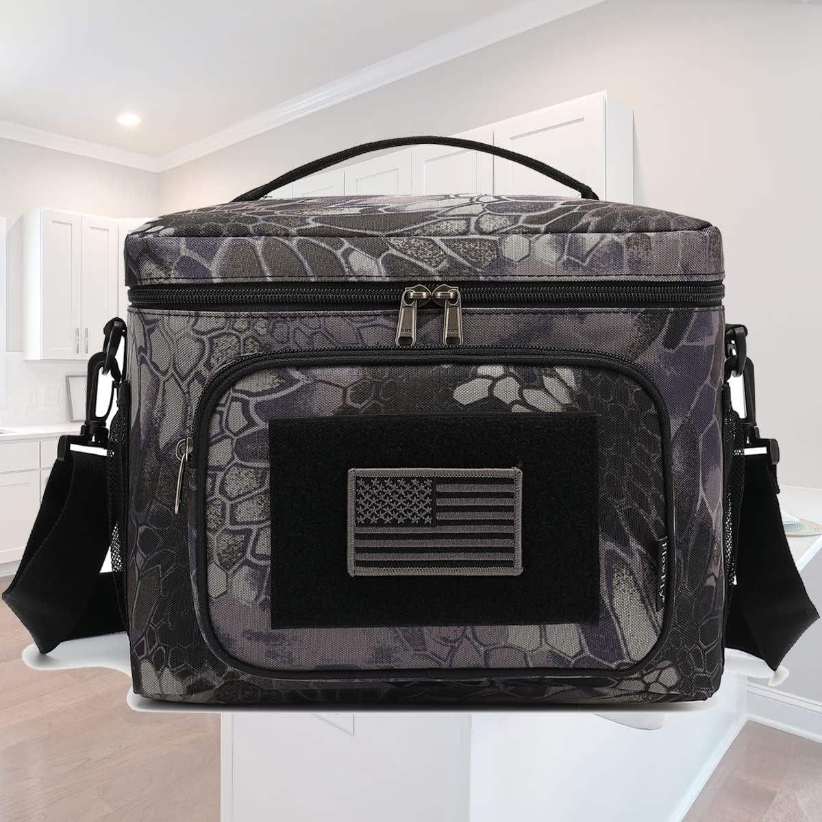 FlowFly Lunch Bag, Insulated Cooler, Thermal Lunch Box Tote with MOLLE/PALS Webbing, Adjustable Padded Shoulder Strap, for Tactical Men Women Adults and Boys Girls Kids (Cyan, Medium)