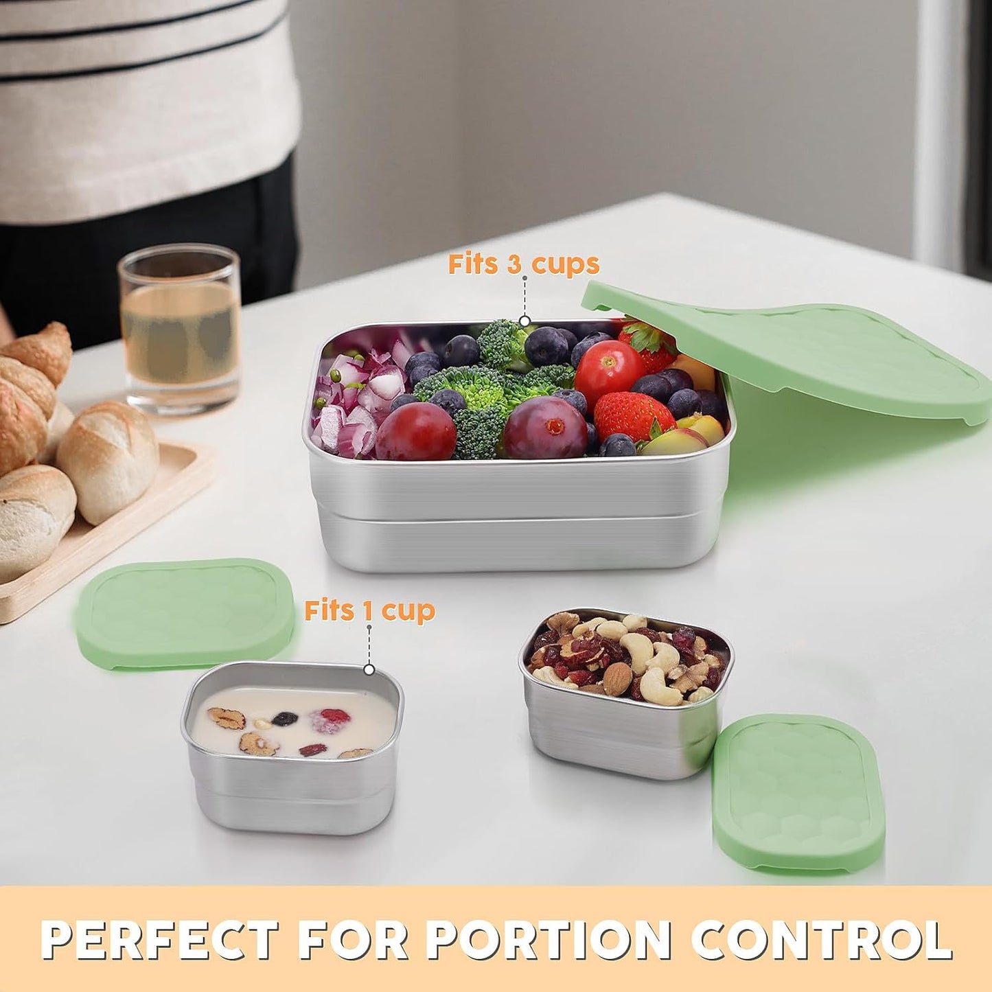 Tanjiae Small (1 CUP) Stainless Steel Snack Containers for Kids | Easy Open Leak Proof Food Containers with Silicone Lids - Perfect Metal Toddler Lunch Box for Daycare and School (8oz)