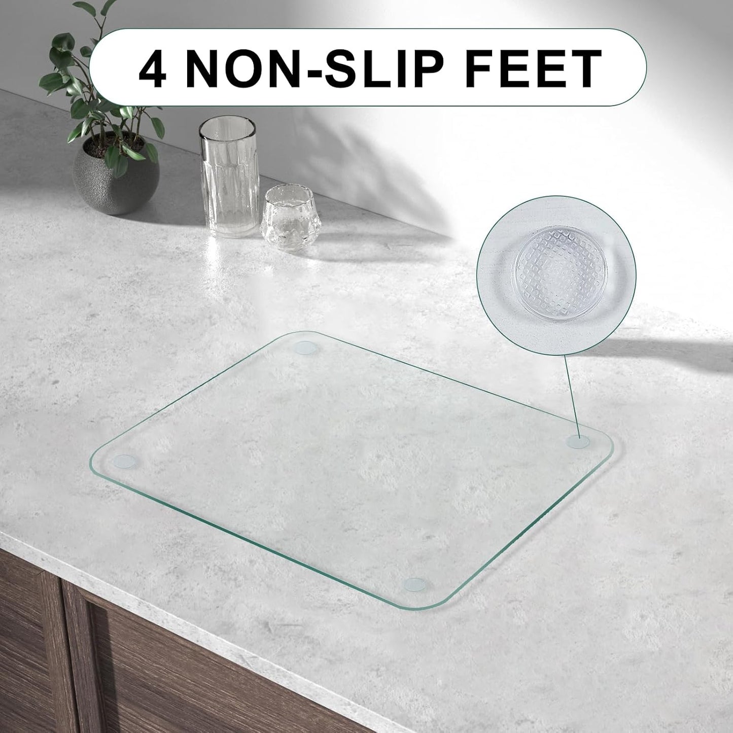 Glass Cutting Boards for Kitchen,Clear Tempered Cutting Board for Countertop,Non-slip Chopping Board,Table protection, Heat Resistant, Shatter Resistant, Set of 4
