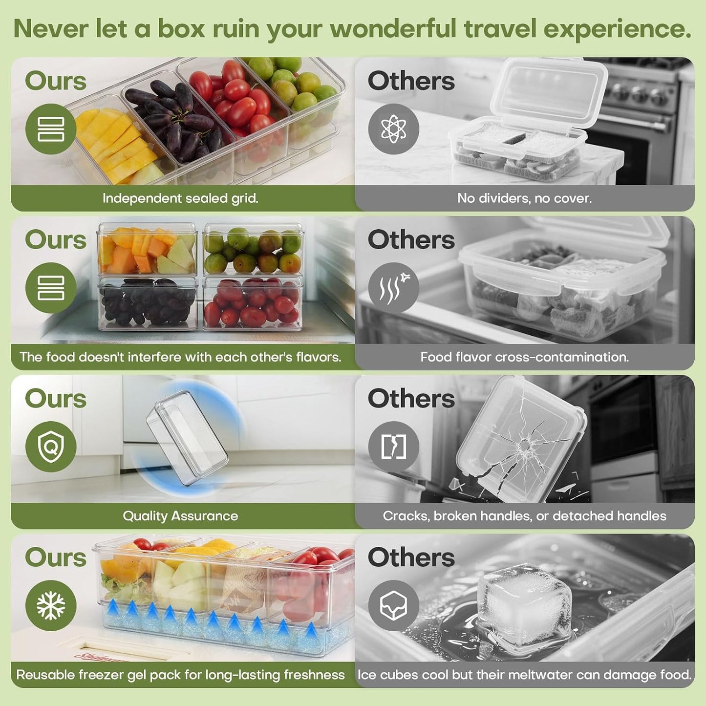 Chilled Divided Serving Tray &Snacklebox Container with Ice Pack, Portable Party Platter with Lid, Chilled Veggie Tray,Shrimp Cocktail Serving Dish, for Picnic,Road Trip,Beach