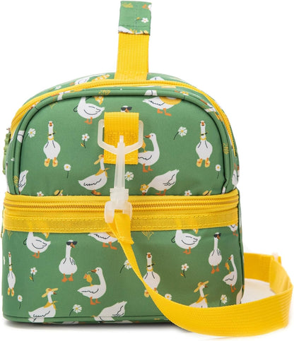Insulated Kids Dual Compartment Lunch Bags Tote Pack for Girls Boys Toddler Kindergarten School Picnic Cooler Thermal Lunch Boxes with Strap (Green Rainbow)