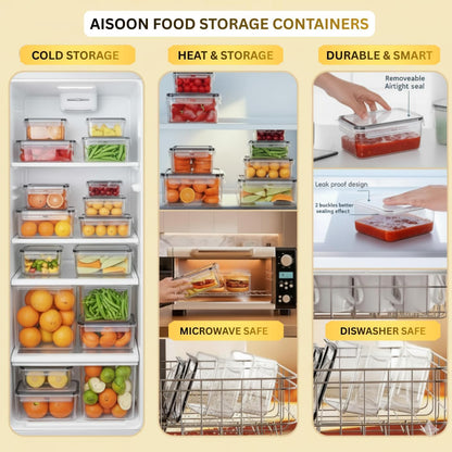AISOON 40 Pcs 85oz Large Food Storage Containers with Lids (20 containers & 20 lids), Stackable Airtight Leakproof BPA-Free Reusable Meal Prep Containers, Freezer Microwave Dishwasher Safe
