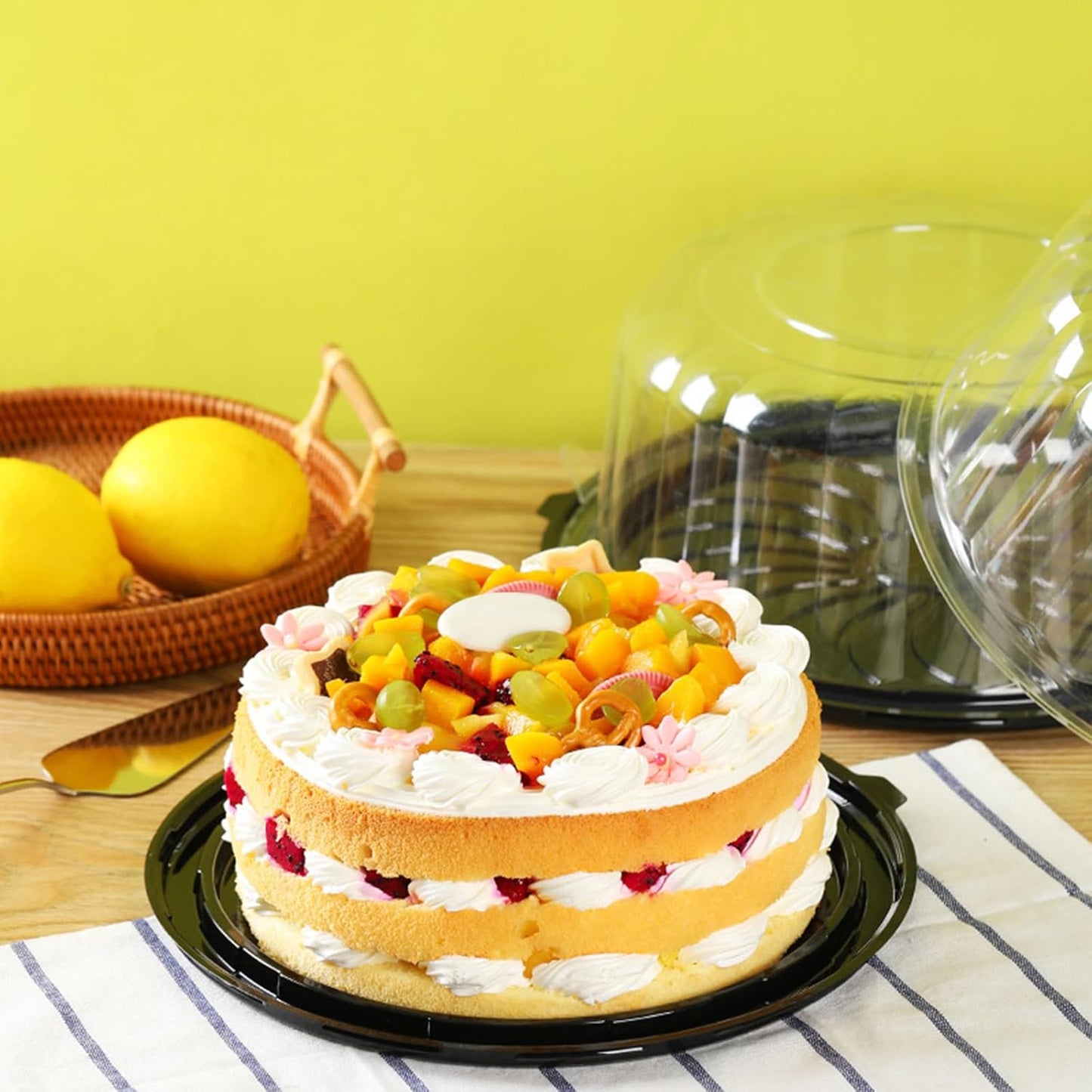 5pcs Round Cake Carriers for Transport Plastic Disposable Cake Containers Carriers with Dome Lids and Cake Boards Clear Bundt Cake Boxes (10inch)