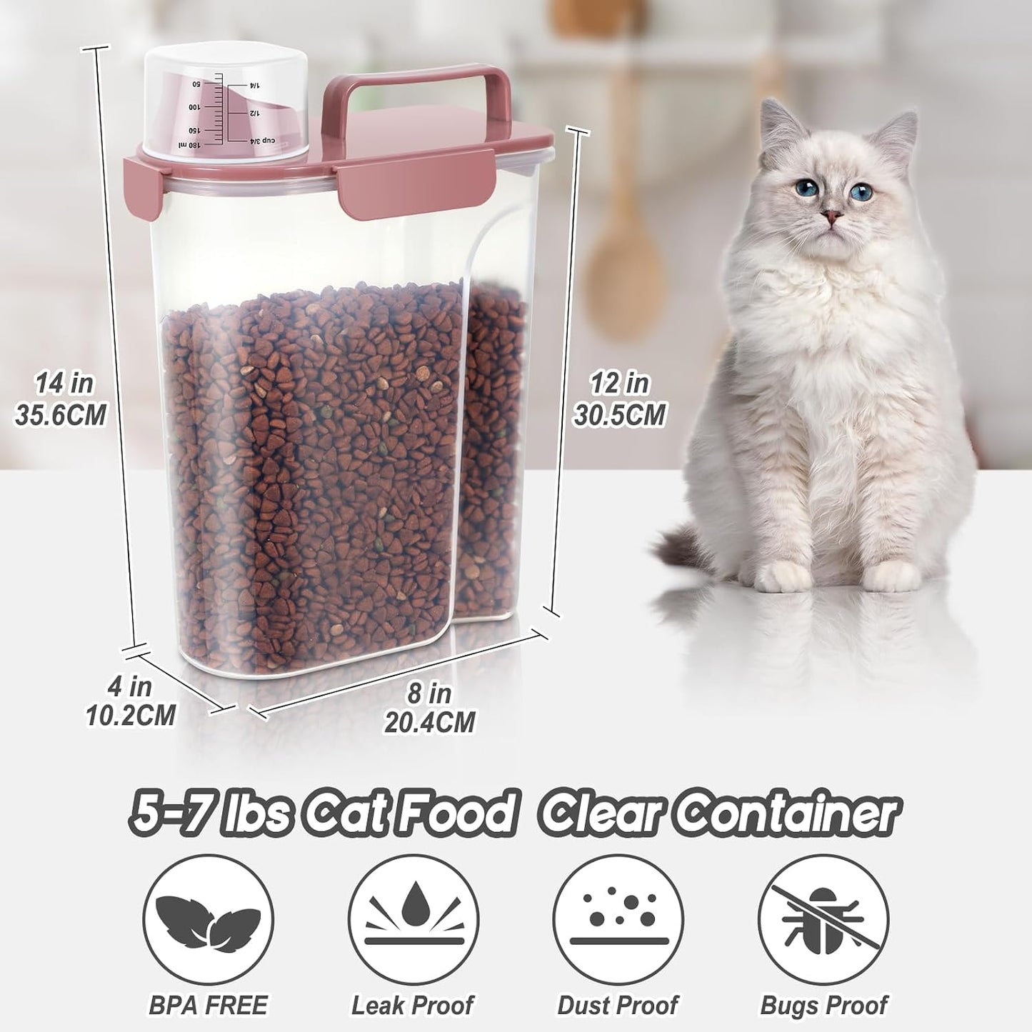 LEAWALK 5Lbs Airtight Cat Dog Food Storage Container with Upgraded Large Nozzle BPA-Free, Pet Food Storage Containers for Rice, Grain, Pet Food, Flour, Dog Treat Storage (Dark Gray, 5L-1pack)