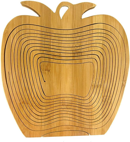 Foldable Bamboo Dried Fruit Basket Apple Shaped Collapsible Bread Nuts Baskets Candy Gifts Fruit Bowl Holder Wooden Snack Box for Kitchen Table