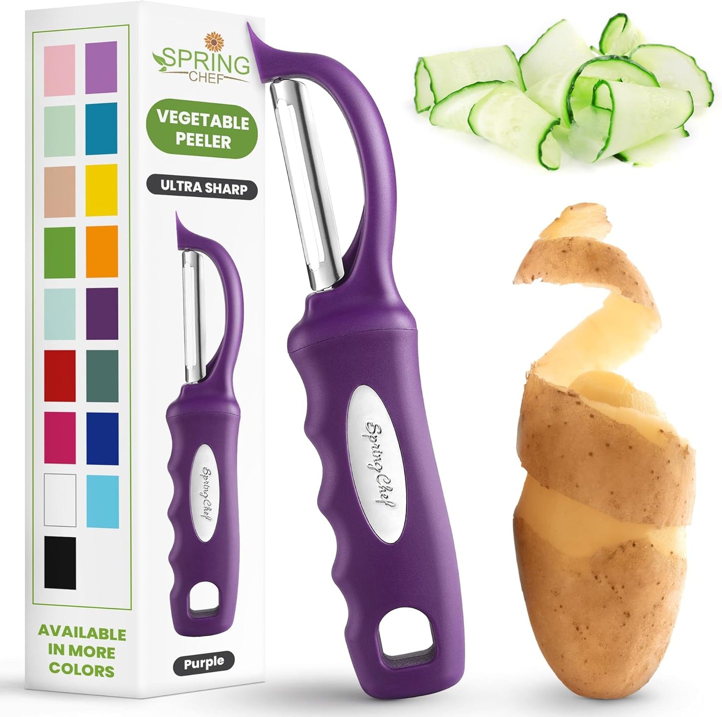 Spring Chef Premium Swivel Vegetable Peeler, Soft Grip Handle and Ultra Sharp Stainless Steel Blades - Perfect Kitchen Peeler For Veggie, Fruit, Potato, Carrot, Apple - Mango