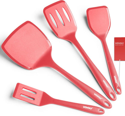 Silicone Spatula Set, 600°F Heat Resistant Silicone Spatula Turner Flipper for Cooking, Non Stick and Non Scratch Kitchen Utensils for Eggs & Pancakes, 4 Pack, Black