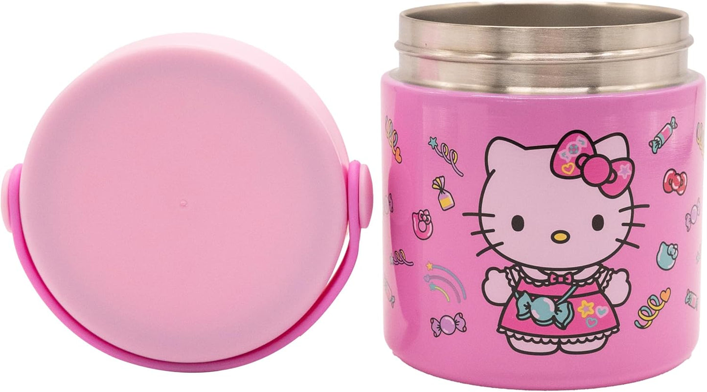 Sanrio Hello Kitty and Friends Insulated Soup Container for Kids | 12oz Thermo Food Jar with Handle Featuring Hello Kitty, Kuromi, Keroppi | Leakproof Stainless Steel Lunch Jar | Ages 3+