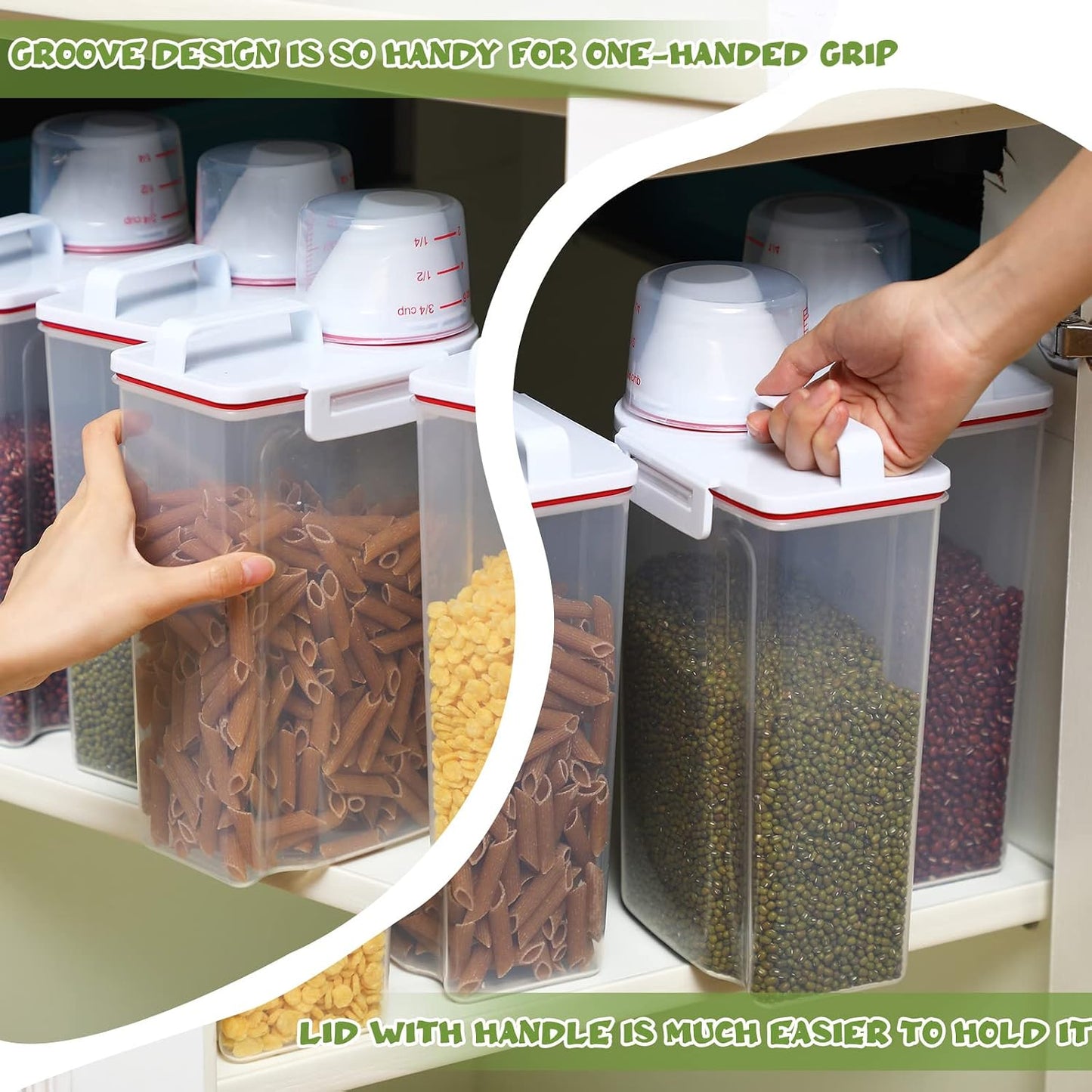 Cereal Containers Set 4 Pcs Airtight Food Storage Container with Measuring Cup Dispenser Plastic Storage Containers with Lids for Rice Oatmeal Flour Grain & Pet Cat Dog Food Container, 2.5 L