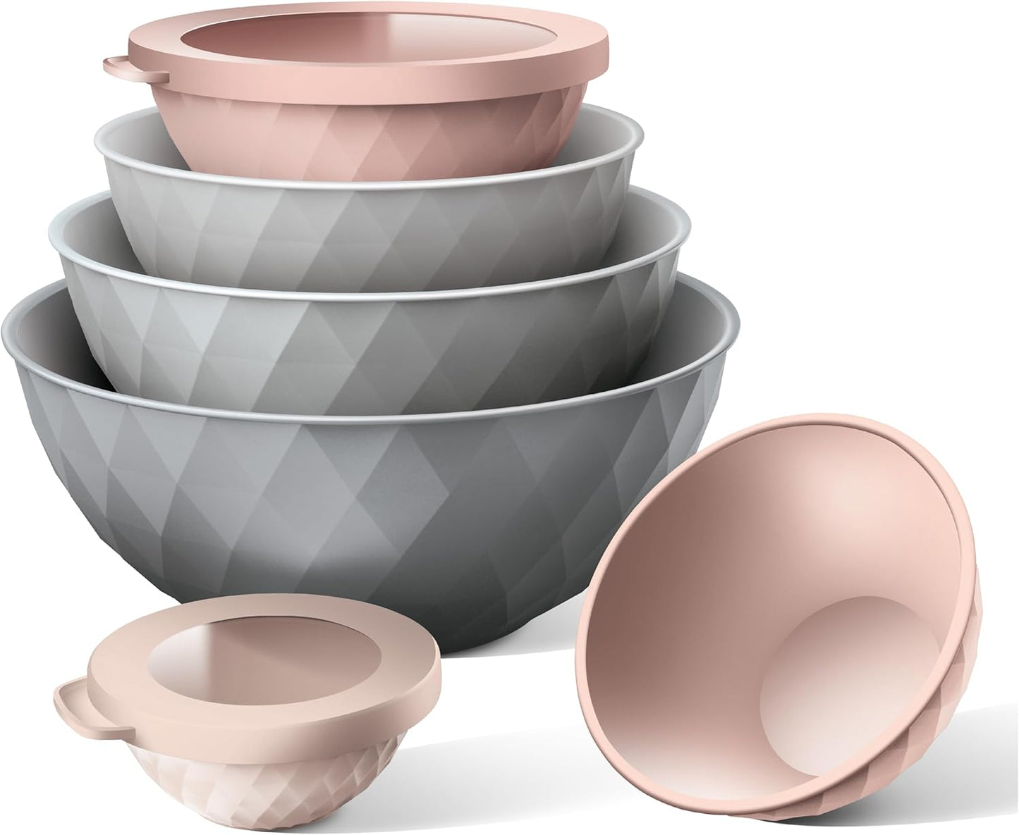 COOK WITH COLOR Mixing Bowls with Lids - 12 Piece Plastic Nesting Bowls Set includes 6 Prep Bowls and 6 Lids, Microwave Safe Mixing Bowl Set, Pink Embossed - Colors B