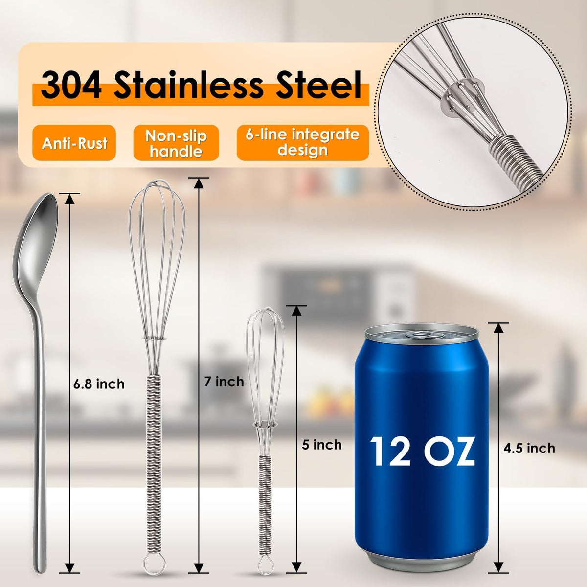 HOTEC Stainless Steel Whisk Set of 4, Food Grade Balloon Whisk Egg Beater, Thicken Wire Mixing Whisk for Baking, Cooking, Whisking Cream, Sauce, Pancake Batter
