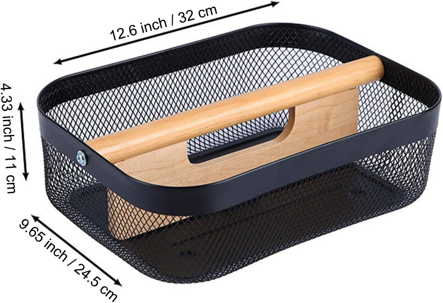 AJIODA Metal Mesh Steel Storage Basket, Garden Harvest Wire Organizer Basket Multi-functional Kitchen Fruit Basket with Wooden Removable Partition & Handle for Bathroom Picnic Decor Cabinet, Grey