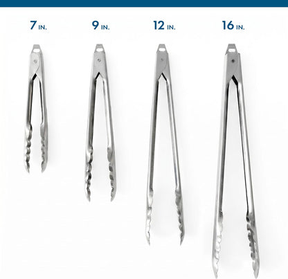 EDLUND Tongs (7", 9", 12", 16") for Cooking – Stainless Steel Kitchen Tongs, 7", 9", 12" and 16" Scalloped Serving Tongs with Locks, Heavy Duty, Commercial Grade, Made in USA