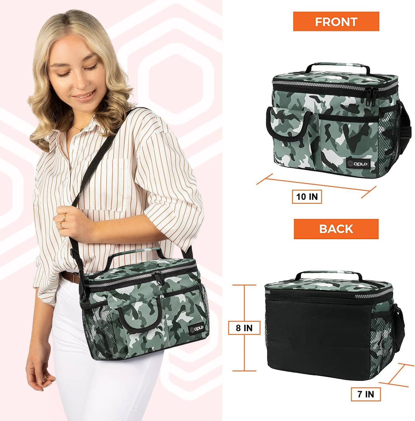 opux Insulated Lunch Bag for Men Women, Leakproof Black Lunch Box for Work, Portable Soft Lunch Cooler Bag with Shoulder Strap, Adult Lunchbox Lunch Pail for Kid Boy Girl School, 14 Can/8L