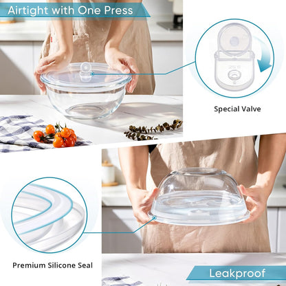 E-far Glass Mixing Bowl with Airtight Lid, 4.8QT Large Clear Glass Bowl for Salad, Sourdough Bread Making, Prep, Serving, Storage, Non-toxic & Leak-proof, Microwave, Dishwasher, Oven & Fridge Safe