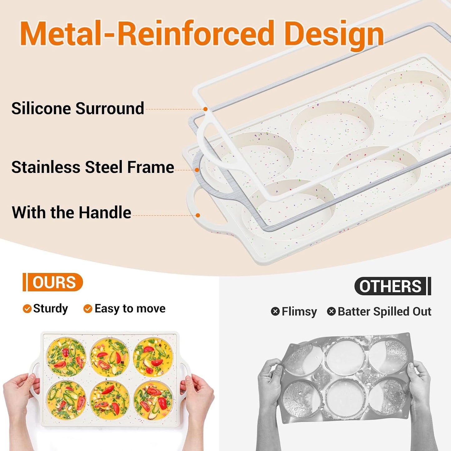 Silicone Muffin Pans for Baking, Metal Reinforced Frame 12 Cups Regular Size Silicone Cupcake Pan Nonstick Muffin Tin for Baking Muffin, Cupcake, Frittatas,BPA Free, Silicone Molds Dishwasher Safe