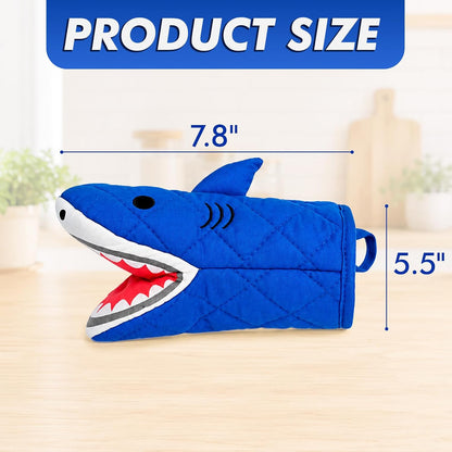 Funny Shark Oven Mitts Set of 2 - Cute Quilted Cotton Heat Resistant Gloves, Novelty Kitchen Accessories for Baking & Cooking, Fun Gift for Bakers, Animal Lovers