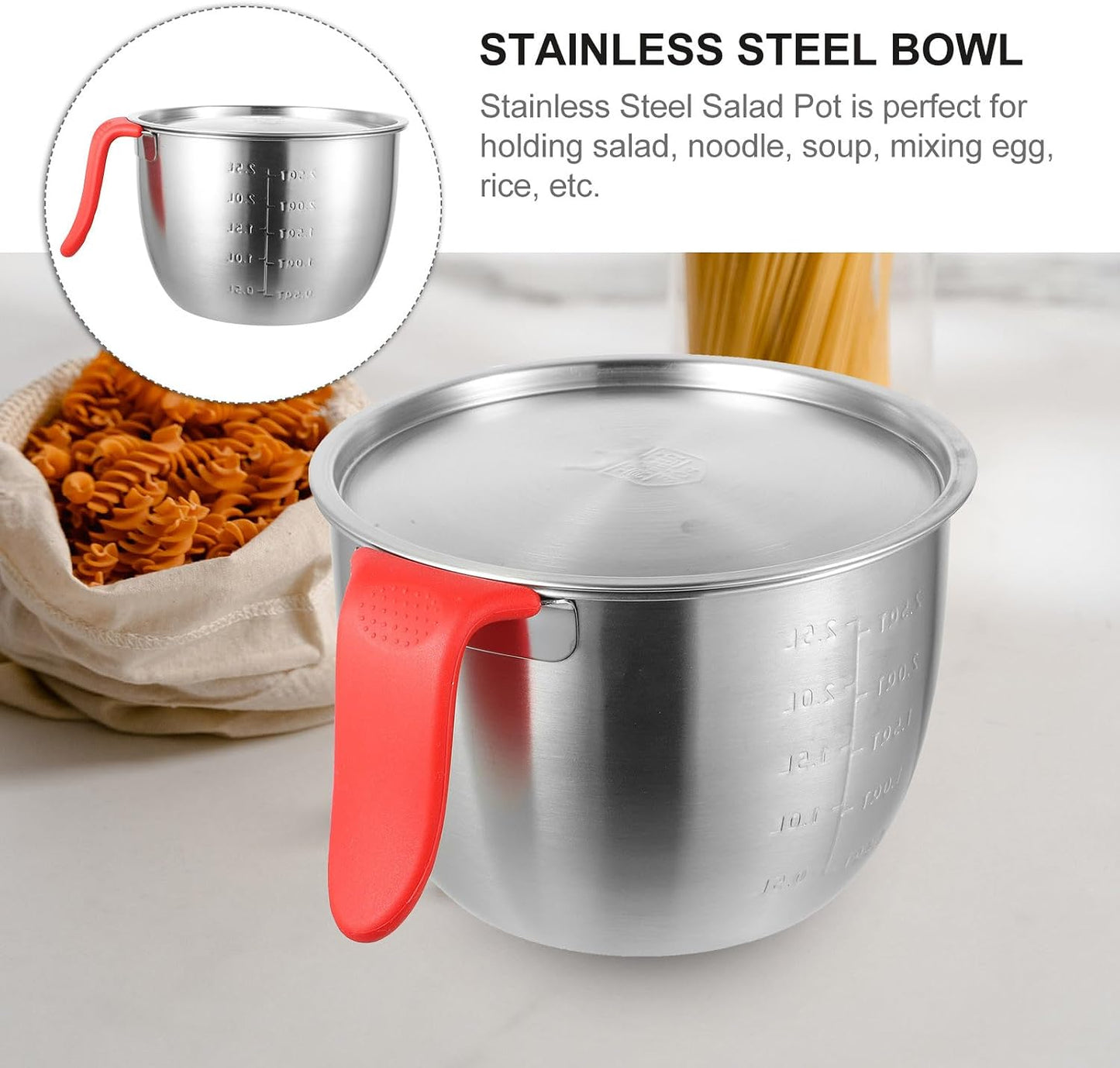 Stainless Steel Mixing Bowl 19cm Diameter Deep Egg Beating Bowl with Handle and Lid 304 Food-grade Metal Salad and Batter Mixing Container for Kitchen Baking