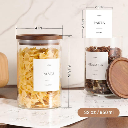2 Pack Glass Rice Containers with Acacia Wood Lids, 70oz Airtight Flour and Sugar Jars with 105 Labels, Large Glass Pantry Storage Jars for Cereal, Protein Powder, Cookies, Dry Food