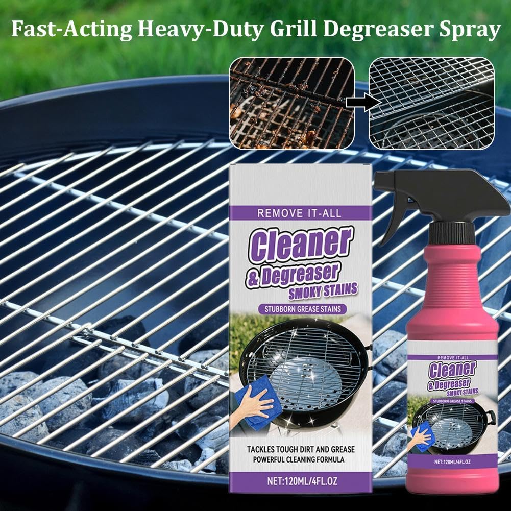 BBQ Grill Cleaner Spray for Outdoor Grills Safe Heavy Duty Cleaner for Burnt Food & Grease Kitchen, 120ml/4fl.0z, Suitable for All Stubborn Oil Stains