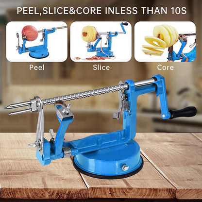 Apple Peeler, Slicer Corer Potato Peelers 3 In 1, Stainless Steel Heavy Duty with Suction Cup Base (Blue)