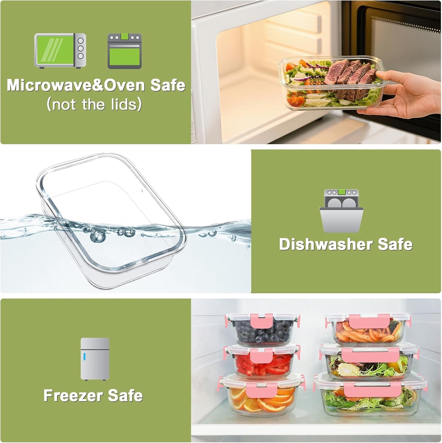 BAYZZ 24 Piece Glass Food Storage Containers with Lids, Airtight Glass Meal Prep Containers for Kitchen, BPA-Free Lunch Box, Microwave and Freezer Safe