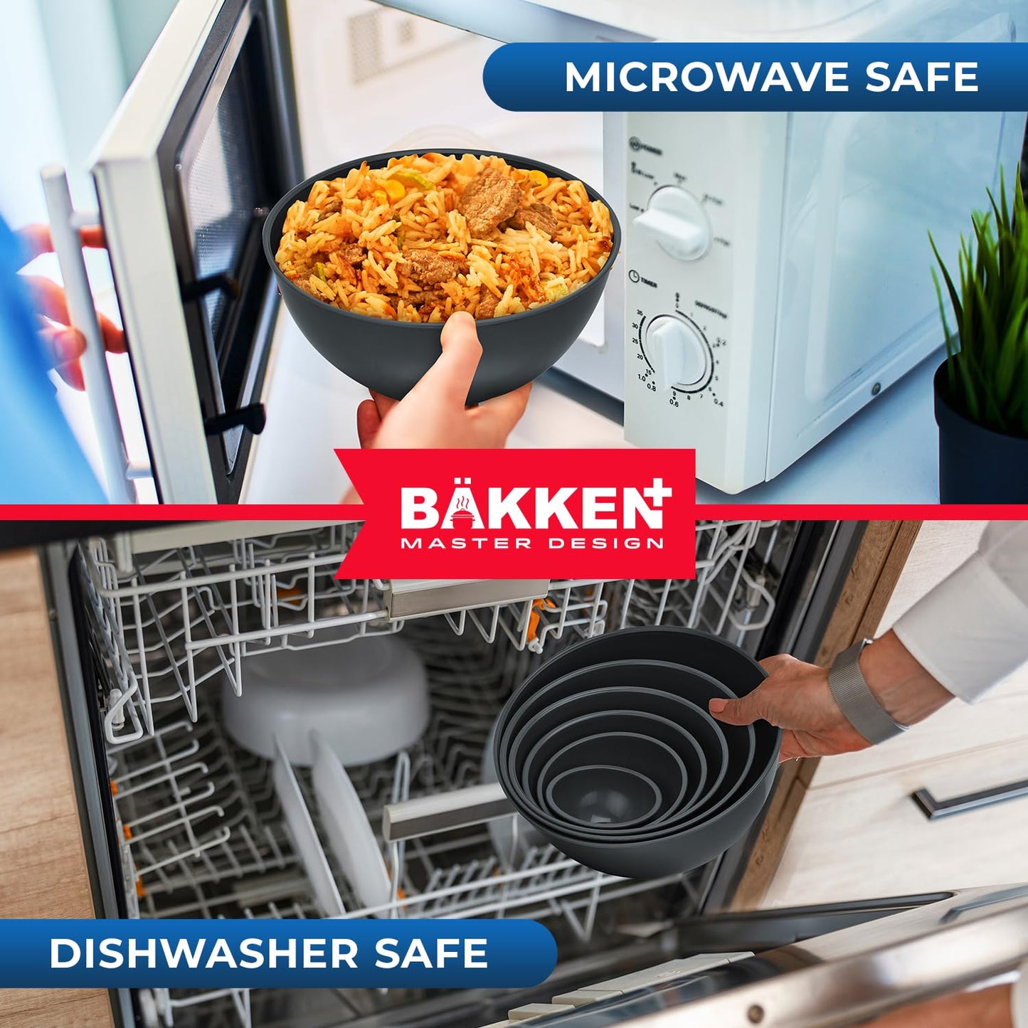 Bakken Master 12 Piece Plastic Nesting Bowls with Lids - Mixing Bowls Set includes 6 Prep Bowls and 6 Lids, BPA-Free, Reusable Meal Prep Containers, Microwave, Freezer & Dishwasher Safe, White Cream