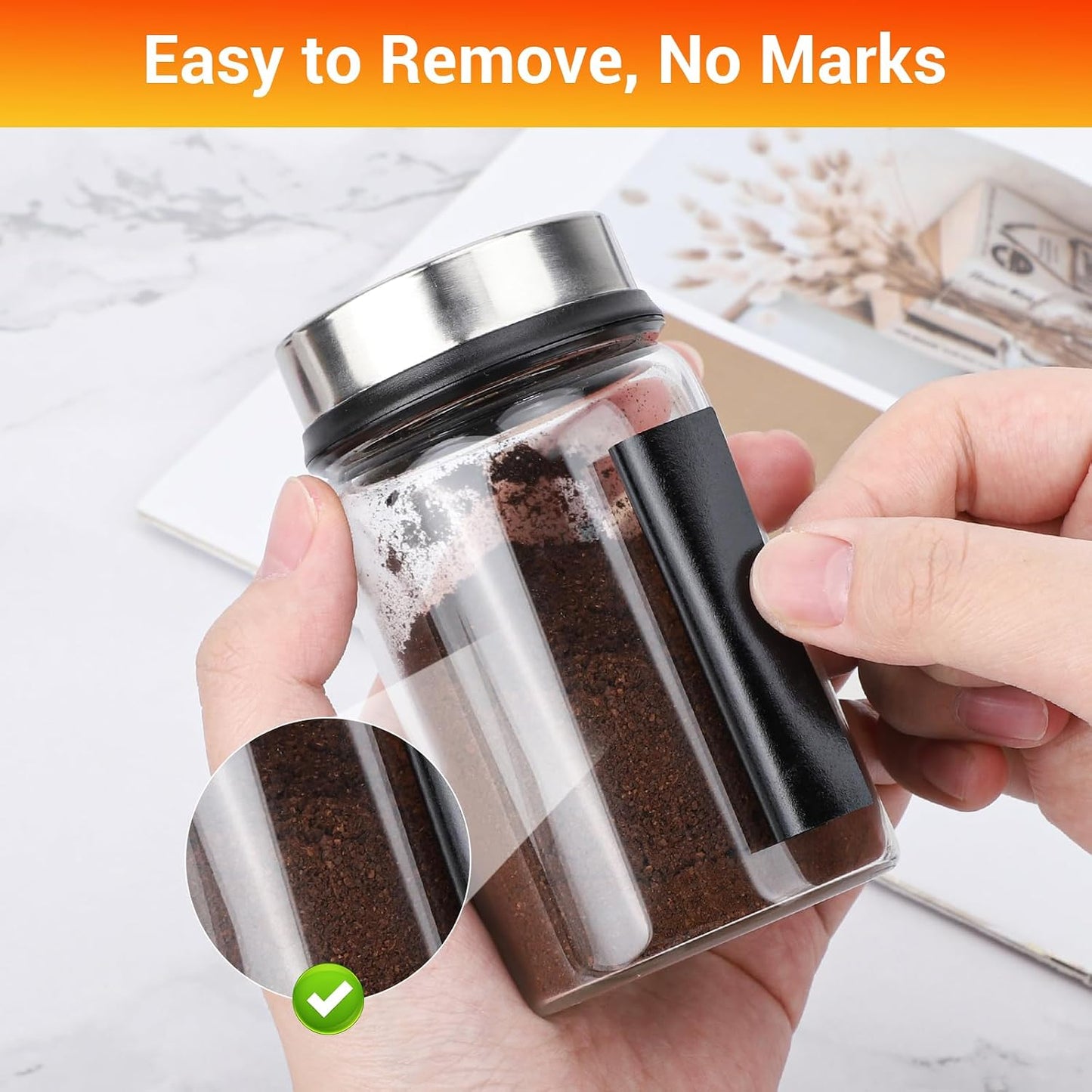 Segarty Food Label Stickers, 300 Pcs Blank Expiration Date Stickers to Write On, with 1 Black Pen, Waterproof Removable Freezer Labels for Glass Spice Jars, Canister, Food Container