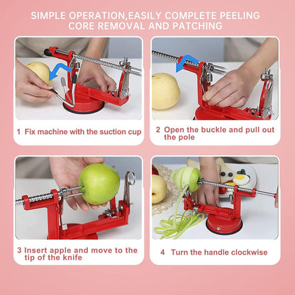 Apple Peeler, Slicer Corer Potato Peelers 3 In 1, Stainless Steel Heavy Duty with Suction Cup Base (Blue)