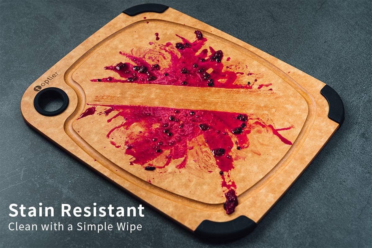 Cutting Board for Kitchen Dishwasher Safe, Toptier, Wood, Fiber , Eco-Friendly, Non-Slip, Juice Grooves, Non-Porous, BPA Free, Small, Silicone, 11.5 x 9.25-inch, Natural Slate