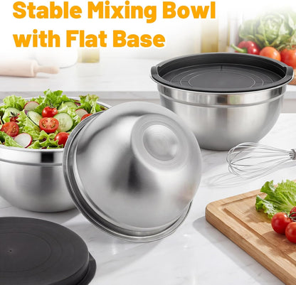 Beasea Stainless Steel Mixing Bowls, 5 Pack 1.5 QT Stackable Nesting Mixing Bowls with Airtight Lids, Metal Bowl with Lid for Baking, Meal Prepping, Salad, Serving, Food Storing