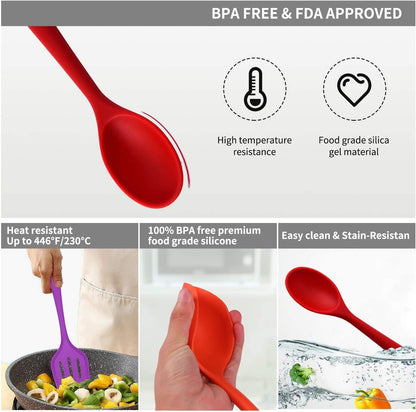 18-Piece Silicone Kitchen Utensils Set, Colorful Non-Toxic Cooking Tools, BPA Free Heat Resistant to 446°F, Safe for Non-Stick Cookware, Spoons Spatula Tongs Whisk Ladle, Dishwasher Safe by TIBLEN
