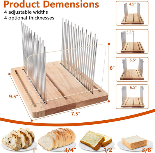Bread Slicer, Stainless Steel Bread Slicer for Homemade Bread,Adjustable Bread Slicing Guide, Foldable and Compact Cutting Guide, Durable and Stable Wooden Structure for Bread Loaf Slicer