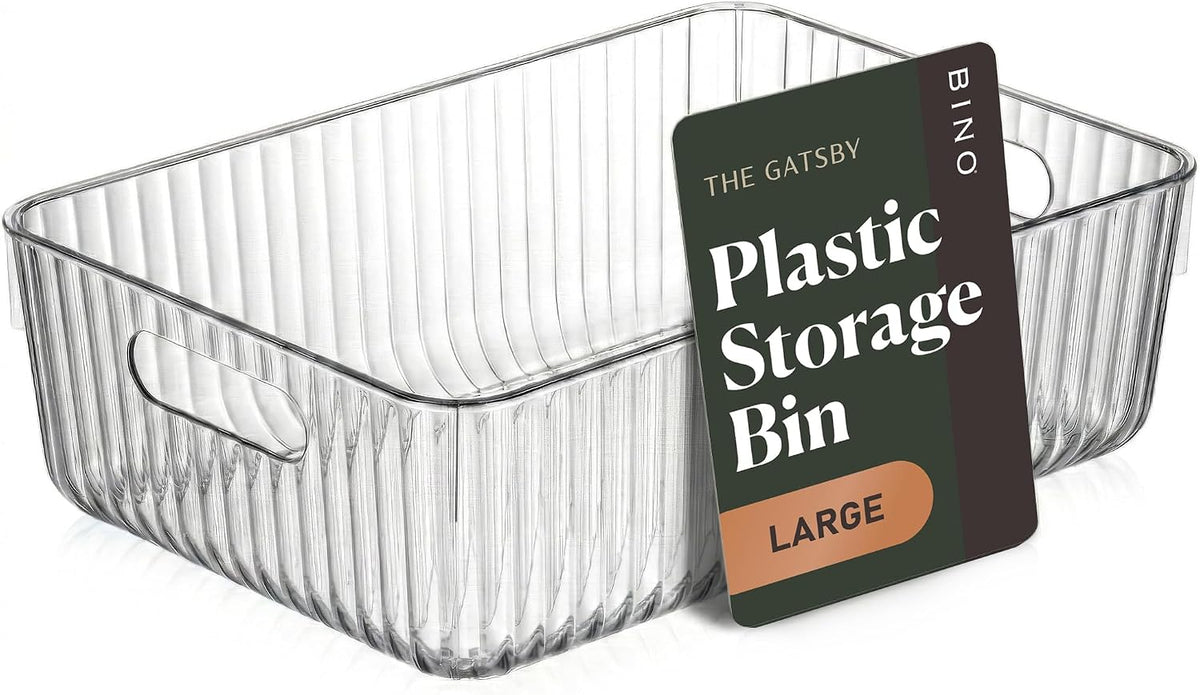 BINO | Plastic Storage Bins, X-Large | THE GATSBY COLLECTION | Clear Storage Bins for Organization | Pantry Organizers | Kitchen Organizer | Fridge & Freezer Organizer | Cabinet Plastic Containers