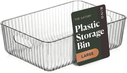 BINO | Plastic Storage Bins, X-Large | THE GATSBY COLLECTION | Clear Storage Bins for Organization | Pantry Organizers | Kitchen Organizer | Fridge & Freezer Organizer | Cabinet Plastic Containers